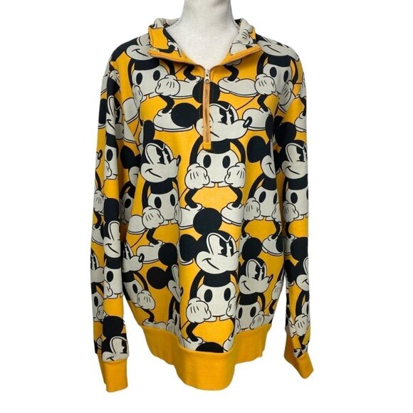 DISNEY X FRANK AND OAK Tops - FRANK AND OAK X DISNEY UNISEX YELLOW MICKEY ZIP UP MOCK NECK SWEATSHIRT - M